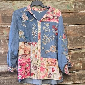 John Mark Blue Denim Shirt with Embroidered Accents, Size 2X, NWOT